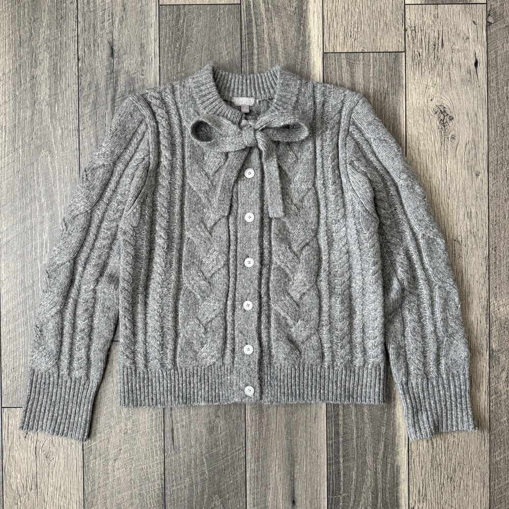 J.Crew Cardigan Coquette Sweater Gray Wool Alpaca Blend Cottage Preppy Womens M - Picture 13 of 16